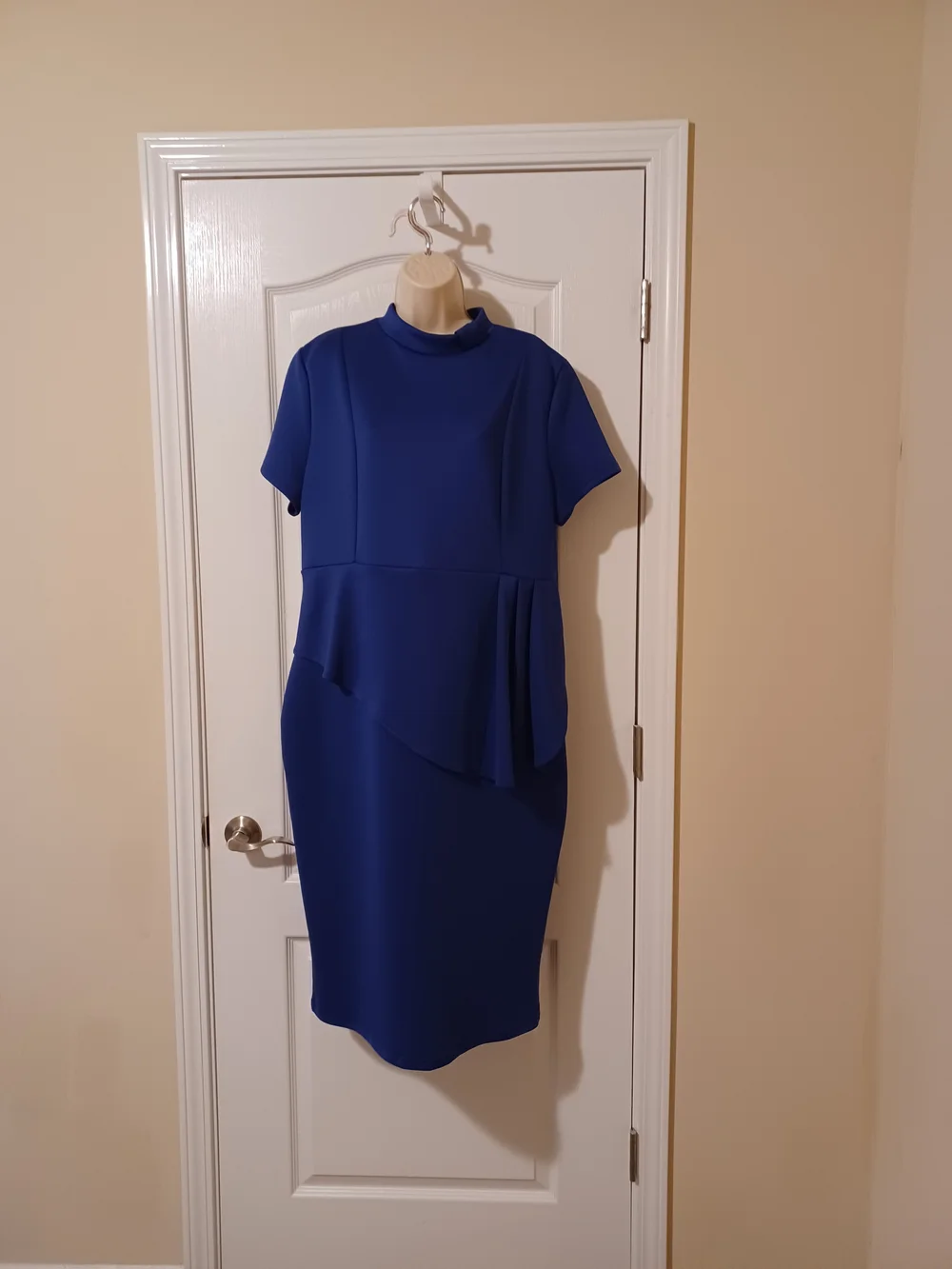 Elegant Royal Blue Peplum Sheath Dress - Picture 2 of 9